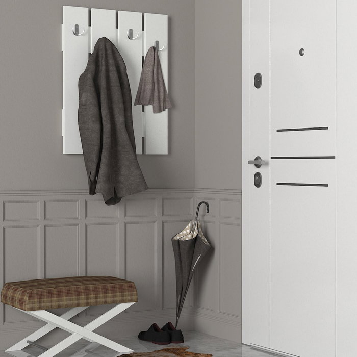 Hanah Home Recibidor Escandinavo Blanco con Estantes y Perchero, Mueble de Entrada Funcional con Montaje en Pared